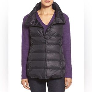 Eileen Fisher Stand Collar Down Vest Large Black  Puffer Feather Preppy Capsule